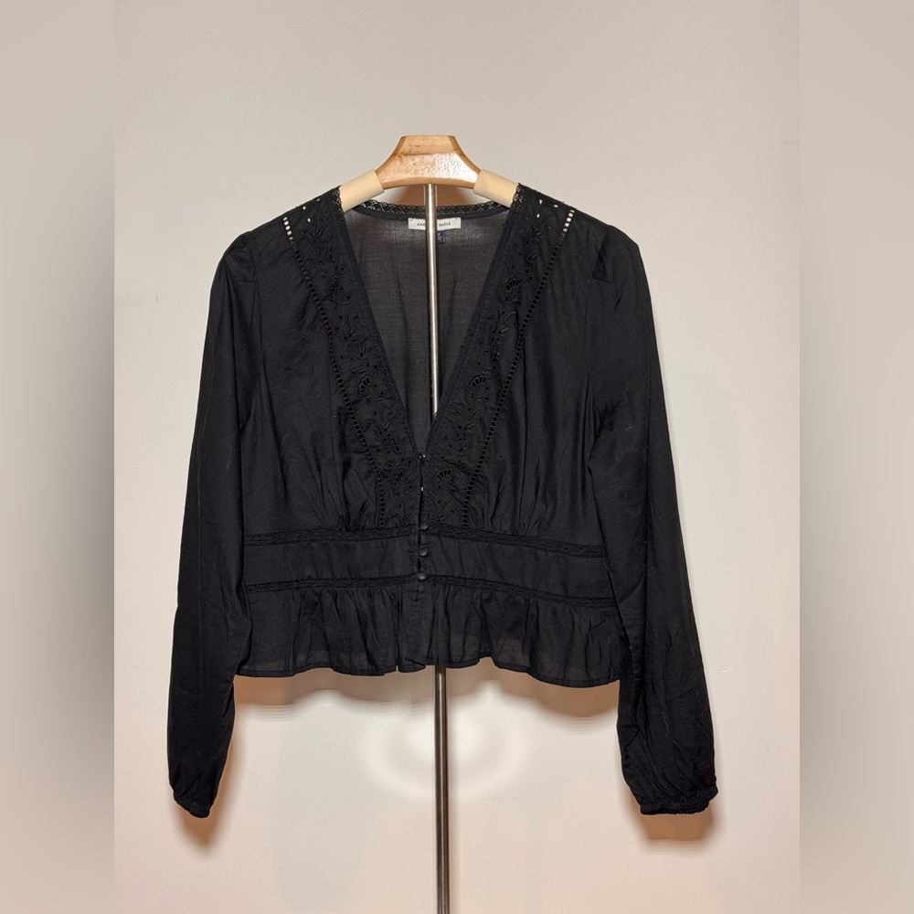 American Eagle Outfitters Black V-Neck Blouse